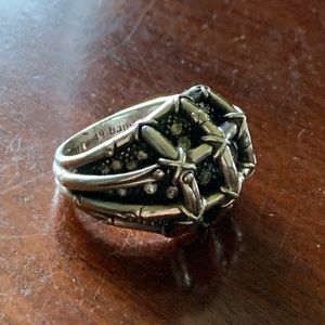 John Hardy Bamboo Silver Ring with Diamond Pave